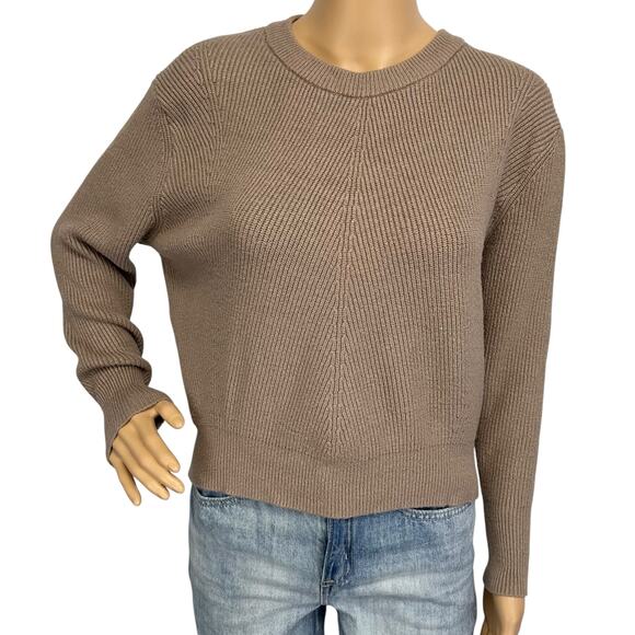 2/$30 Elodie Boxy Dolman Cropped Sweater Taupe Tan Long Sleeve Ribbed Size XS - Picture 2 of 12